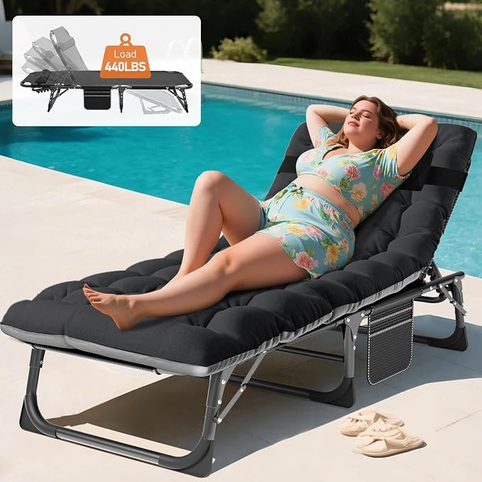 MOPHOTO Folding Chaise Lounge Chair 5-Position, Folding Cot, Heavy Duty Patio - Image 2