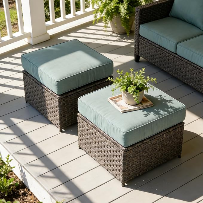 SUNSITT Outdoor Patio Ottoman Set of 2, All Weather Rattan Outdoor Ottoman Set by SUNSITT%7CPerfectYourOutdoorLiving