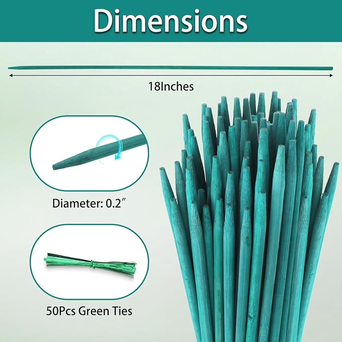 Bamboo Plant Stakes 50PCS, 18Inch Natural Bamboo Garden Stakes, Supports Indoor - Image 2