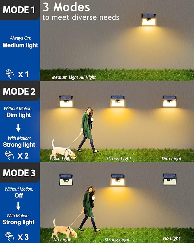 Peasur Solar Lights Outdoor Waterproof, Warm White Motion Sensor Lights Dusk to - Image 3