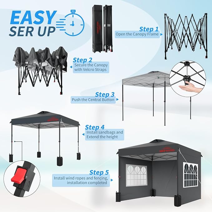 10x10 Pop Up Canopy with Sidewalls, Easy Up Canopy Tent, Heavy Duty Tents - Image 5