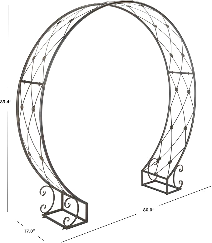 SAFAVIEH Outdoor Collection Mizell Black Rust Lattice Wrought Iron Moon Gateway - Image 3