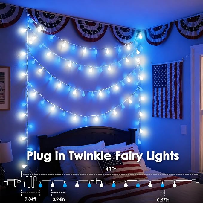 LORRYTE 43FT Connectable String Lights Indoor Outdoor | 100LED Blue and White - Image 2