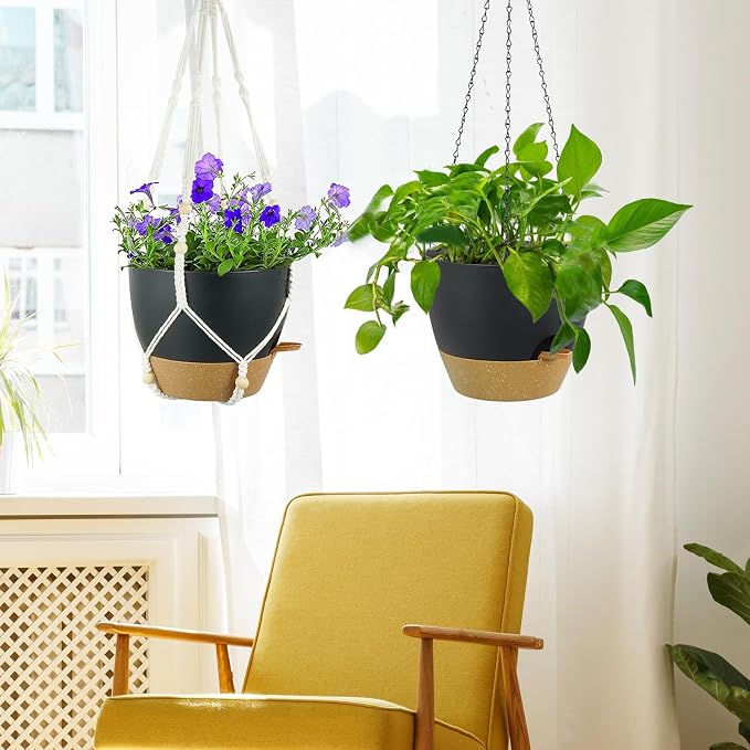 10 inch Self Watering Hanging Planters, 2 Pack Hanging Flower Pots - Image 7