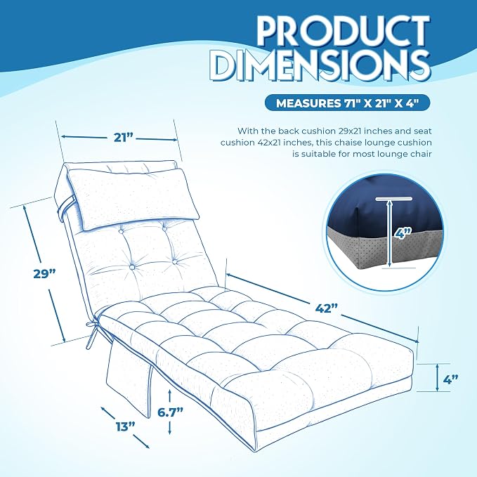 Outdoor Chaise Lounge Chair Cushion, Waterproof Outdoor Chair Cushions - Image 2