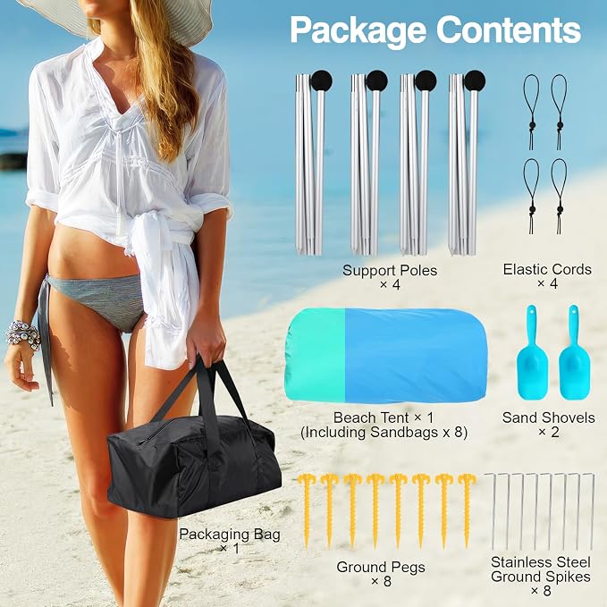 Rhino Valley Beach Tent Shade Canopy UPF50+ Protection, 8 Sandbags, 4 Stability - Image 7