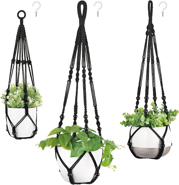 Mkono 3 Pack Macrame Plant Hangers Indoor Different Size Hanging Planter Basket by Mkono