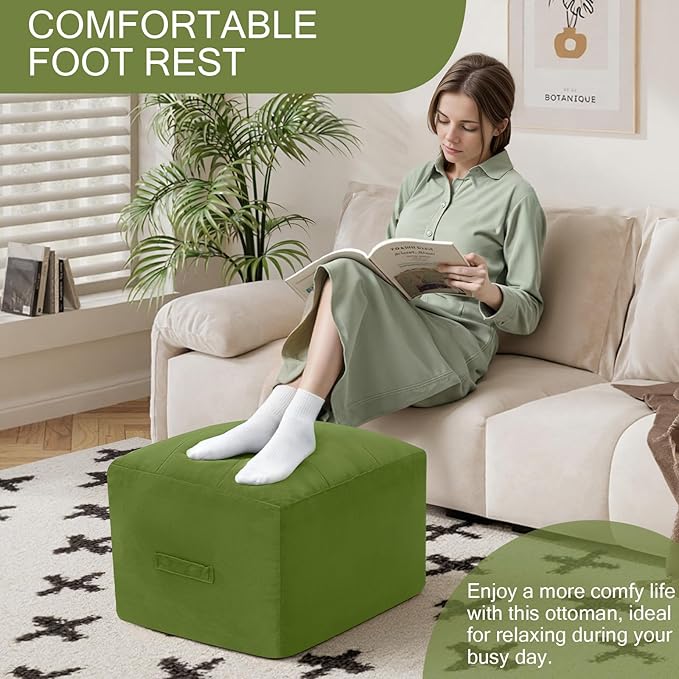 MeMoreCool Square Stuffed Pouf Ottoman Foot Rest, Floor Pouf Foot Stool - Image 3