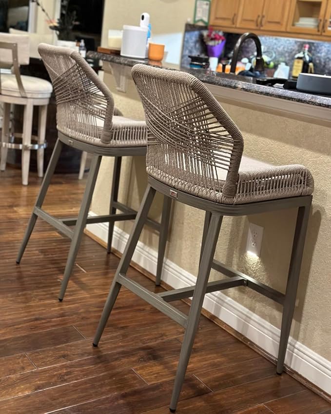 PURPLE LEAF Bar Stools Set of 2 Outdoor Bar Height Metal Tall Chairs Modern - Image 3