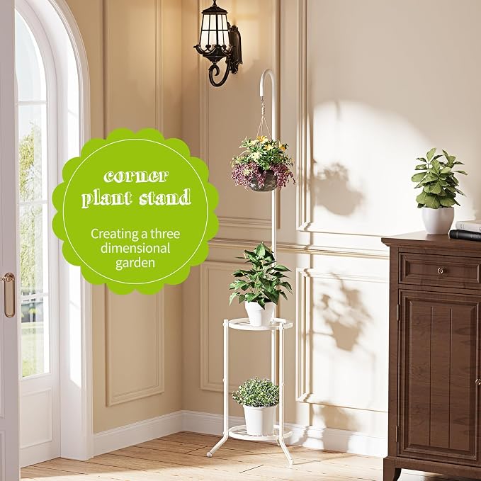 Plant Stand with Hooks Indoor Outdoor Corner Tall Plant Stand Heavy-Duty Metal - Image 3