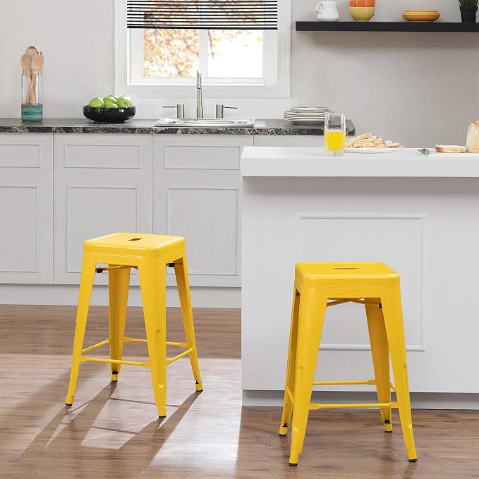 Devoko Metal Bar Stools 24" Indoor Outdoor Stackable Barstools Modern Style - Image 4