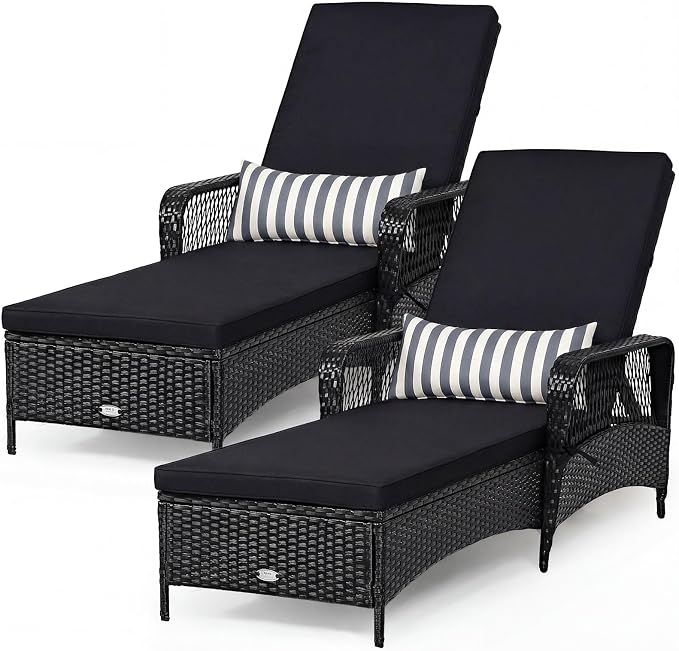 Tangkula Wicker Chaise Lounge Outdoor Set of 2, Patio Rattan Reclining Chaise by TANGKULA