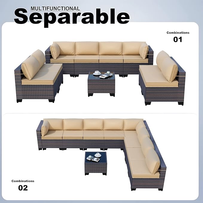 Kullavik 9 Pieces Outdoor Patio Furniture Set, Outdoor Sectional Rattan Sofa - Image 5
