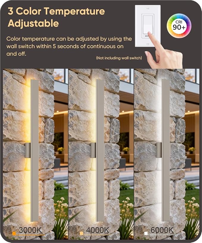 Aipsun 2 Packs Nickel Outdoor Wall Light 39.4inch Modern LED Exterior Wall - Image 3