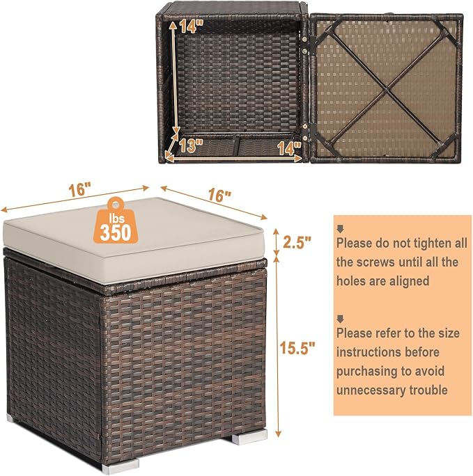 MEDIMALL Patio Wicker Ottoman Set of 2, Rattan Side Table w/Storage, Footstool - Image 3