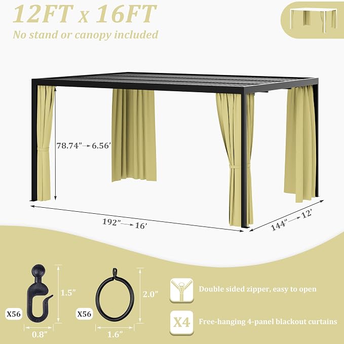 Gazebo Universal Replacement Privacy Curtain, 4-Panels Sidewall Curtains - Image 2