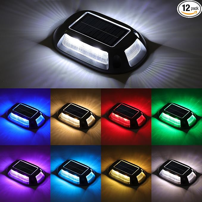 VOLISUN Solar Driveway Lights Dock Deck Lights 12 Pack, 9 Colors in 1 Led IP67 by VOLISUN