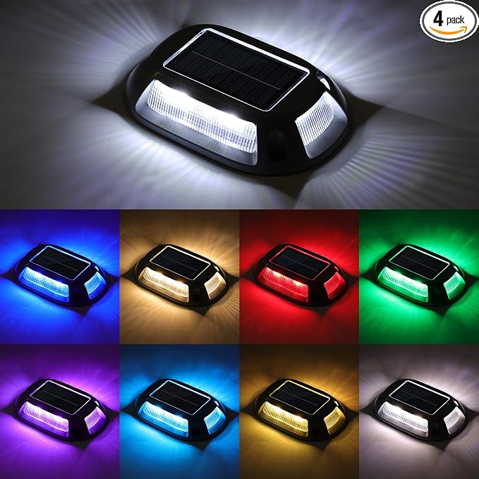 VOLISUN Solar Driveway Lights Dock Deck Lights 4 Pack, 9 Colors in 1 Led IP67 by VOLISUN