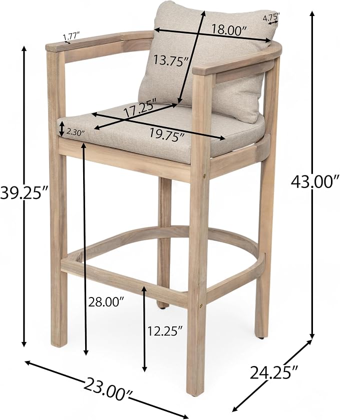 Christopher Knight Home Kuart Acacia Wood Outdoor Bar Stool Set of 2 - Image 11