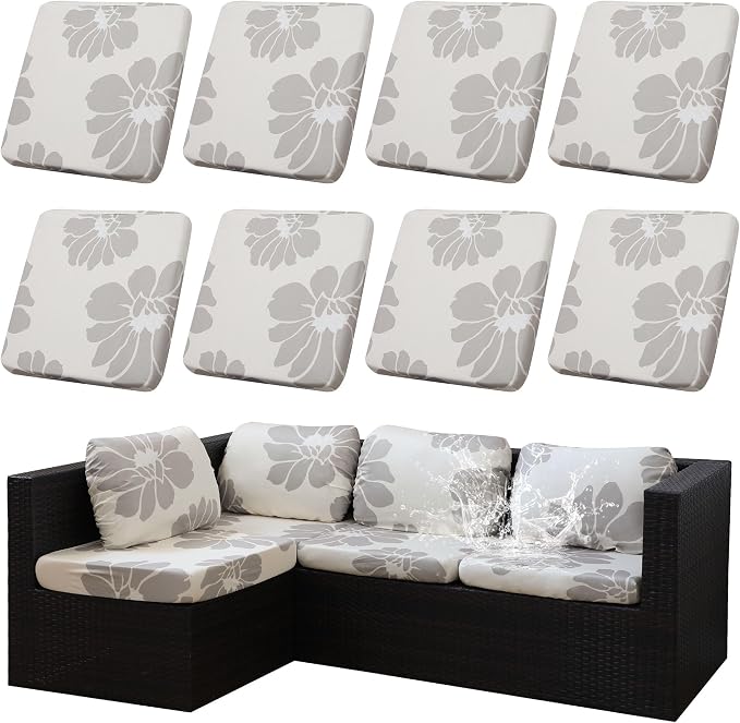 8Pcs Stretch Patio Cushion Covers Outdoor Cushion Cover, Jacquard Stretch by dreahoteztil