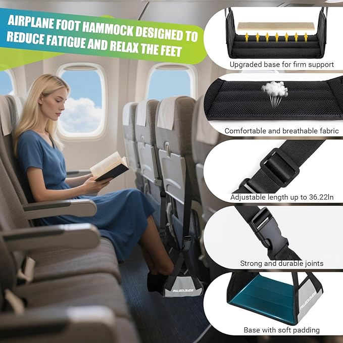 Foot Hammock for Plane Travel, No Collapse Thickened Bamboo Airplane Foot Rest - Image 3
