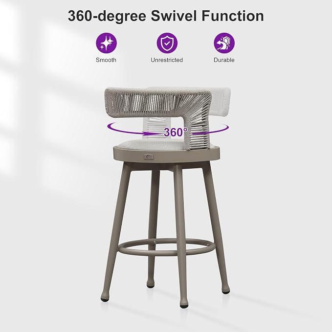 PURPLE LEAF Outdoor Swivel Counter Height Stools Set of 4 Metal Modern Rattan - Image 4
