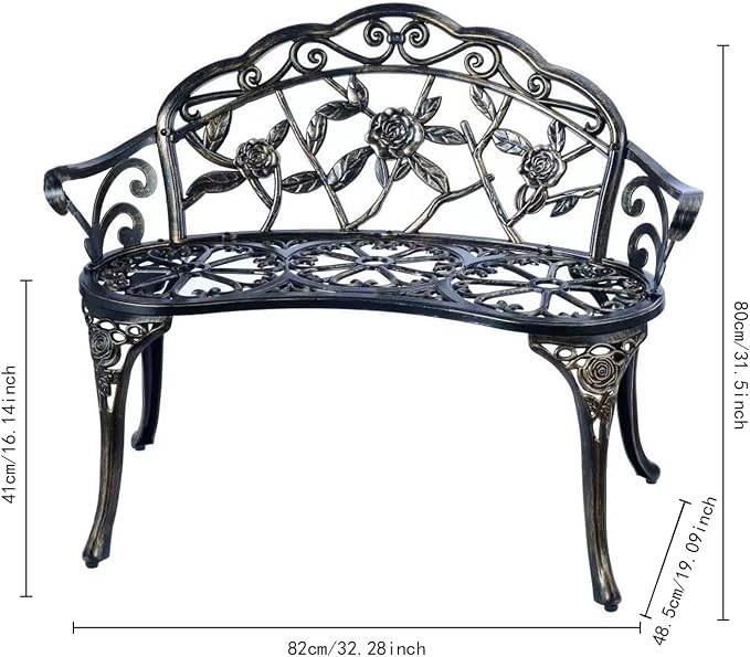 JARDIN DE CENTENNIAL Patio Garden Bench Metal Park Bench Cast Aluminum Outdoor - Image 2