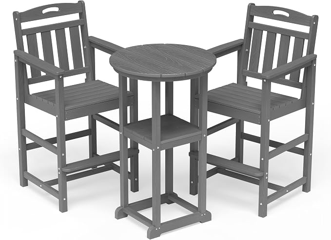 Outdoor Bistro Bar Set, Patio High Top Table and Bar Height Tall Adirondack - Image 9