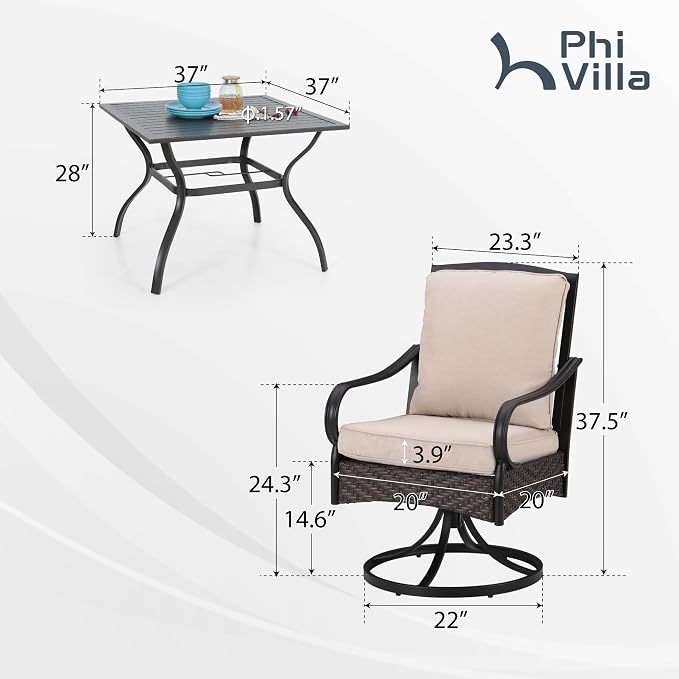 PHI VILLA 5-Piece Outdoor Dining Sets, All-Weather Patio Table and Chairs Set - Image 2