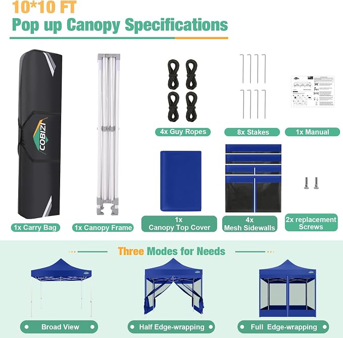 COBIZI 10x10 Canopy Tent, Heavy Duty Pop up Canopy - Image 6