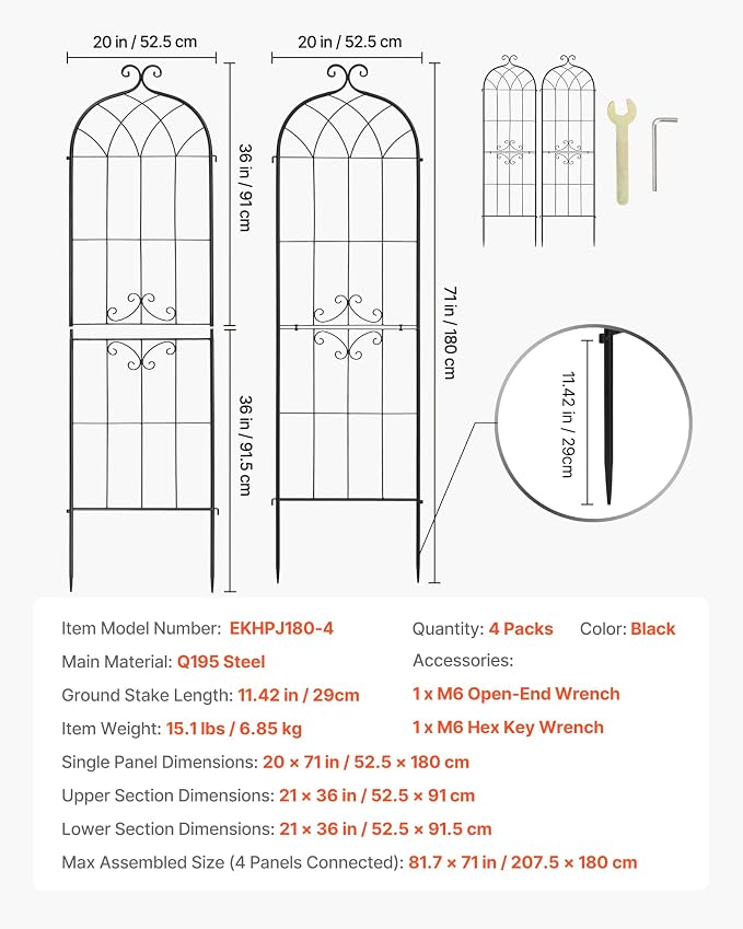 VEVOR Garden Trellis, 71 x 20 inch Rose Trellis, 4 Packs Garden Flower Rose - Image 7