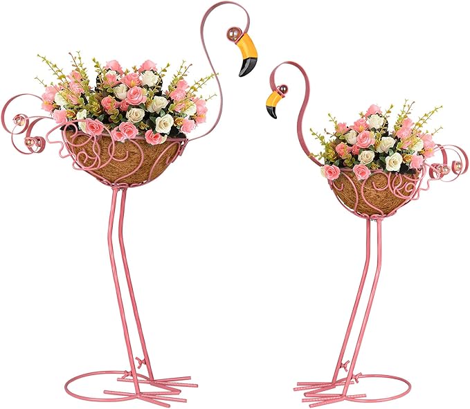 Set of 2 Pink Flamingo Outdoor Planters by SUNREEK