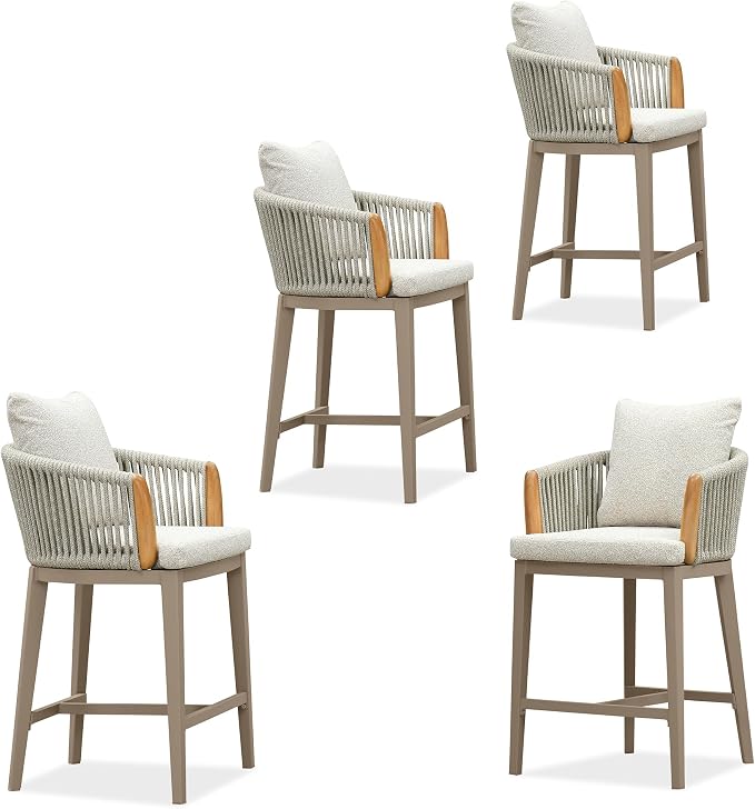 PURPLE LEAF Outdoor Counter Height Bar Stools Chair Set of 4, Modern by PURPLELEAF