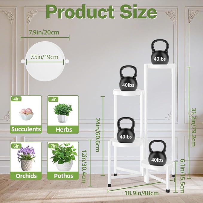 iDavosic.ly Plant Stand Indoor Outdoor, 4 Tier Corner Metal Flower Display - Image 3