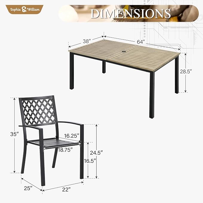 Sophia & William Patio Dining Set Outdoor Table and Chairs 7 Piece Metal Patio - Image 7