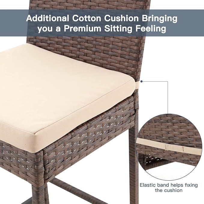 ECOTOUGE Outdoor Bar Stools, Wicker Woven Patio Stools & Patio Bar Chairs - Image 6