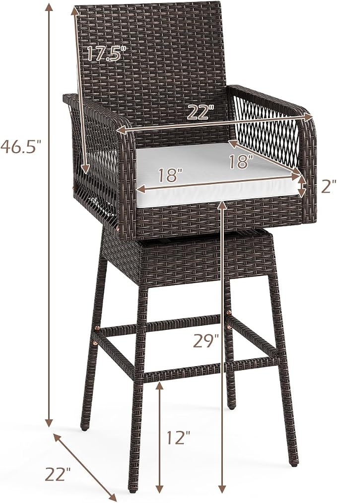 ORALNER Outdoor Wicker Swivel Bar Stools Set of 2, Footrest & Seat Cushion - Image 3