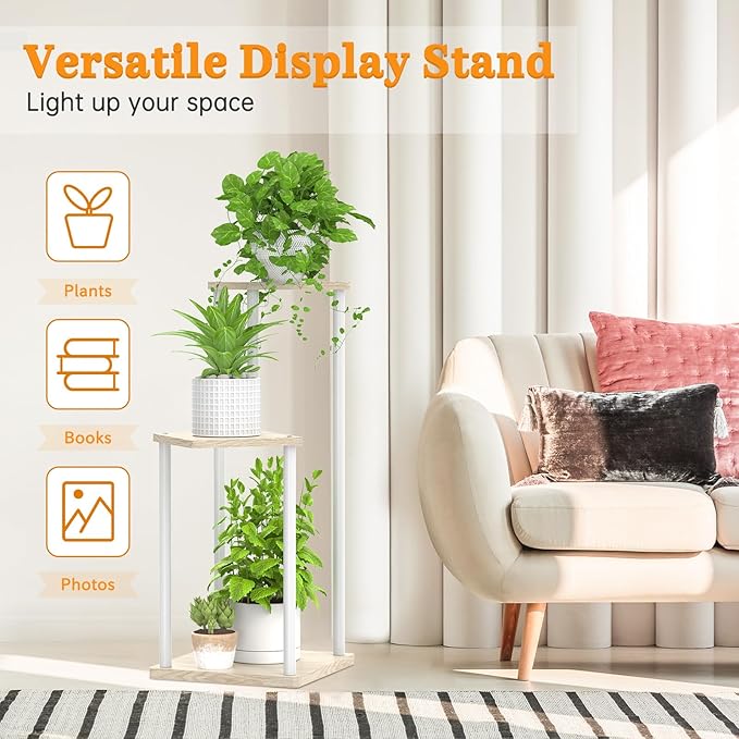 3 Tier Plant Stand Indoor Outdoor, Metal Wood Tiered Corner Plant Stands Pot - Image 3