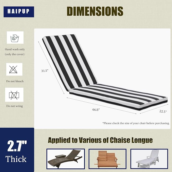 Outdoor Chaise Lounge Chair Cushions 2 Pack, Thick Waterproof Patio Pool Lounge - Image 4