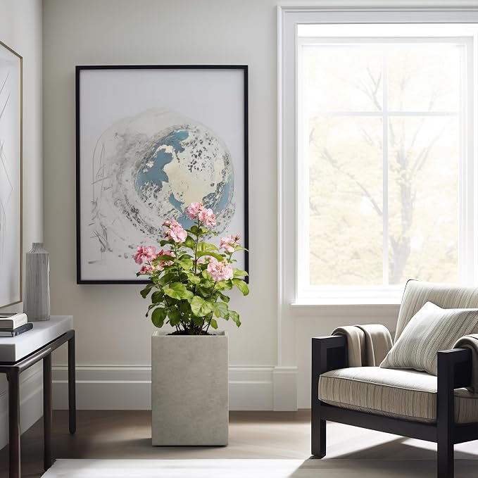 Kante 18.5" H Tall Rectangular Concrete Planters, Outdoor Indoor Lightweight - Image 5