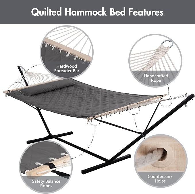 ANOW Double Hammock with 12FT Heavy Duty Steel Stand Included, 2 Person Hammock - Image 3