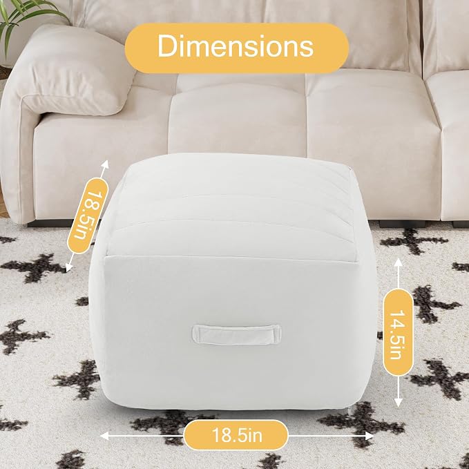 MeMoreCool Square Stuffed Pouf Ottoman Foot Rest, Floor Pouf Foot Stool - Image 2