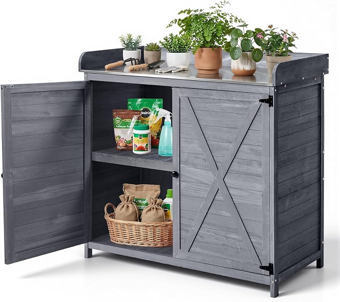 VEVOR Potting Bench Table, Outdoor Gardening Wooden Storage Cabinet by VEVOR