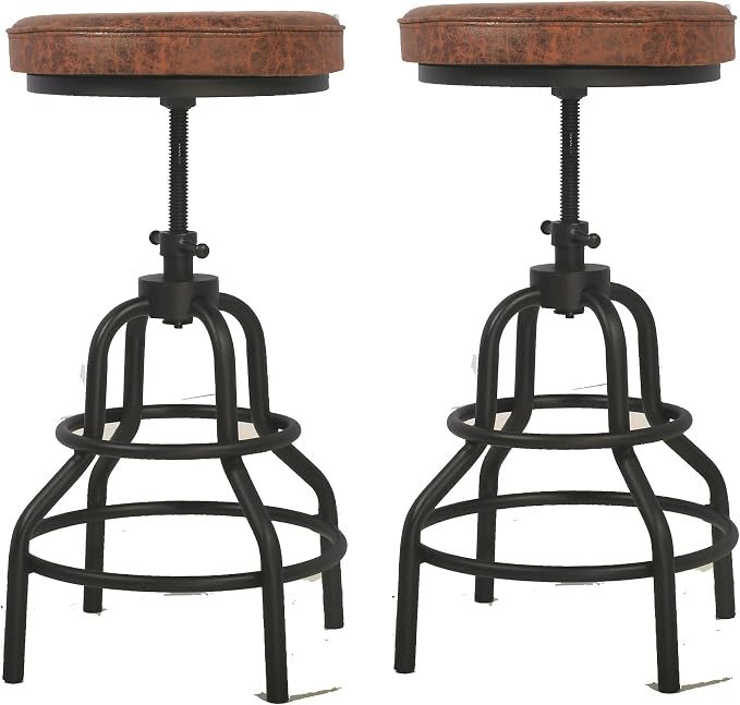 LOKKHAN Industrial Bar Stools-Swivel Leather Metal Bar Stool-20-27 Inch Tall - Image 8