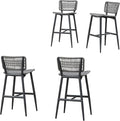 PURPLE LEAF Bar Stools Set of 4 Patio Wicker Bar Height Metal Chairs Boho High by PURPLELEAF