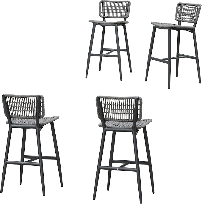 PURPLE LEAF Bar Stools Set of 4 Patio Wicker Bar Height Metal Chairs Boho High by PURPLELEAF