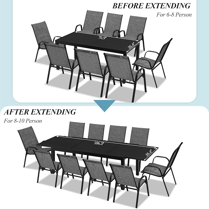 Outdoor Expandable Dining Table 71"-106" Aluminum Patio Dinner Table - Image 7