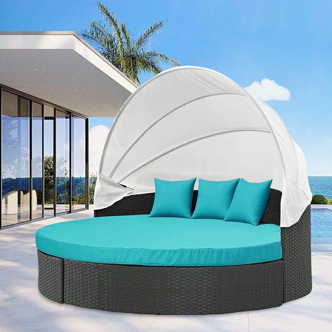MICTONY Outdoor Daybed Cushion Cover, Sun Bed Round Cushion ONLY, Peacock Blue - Image 3