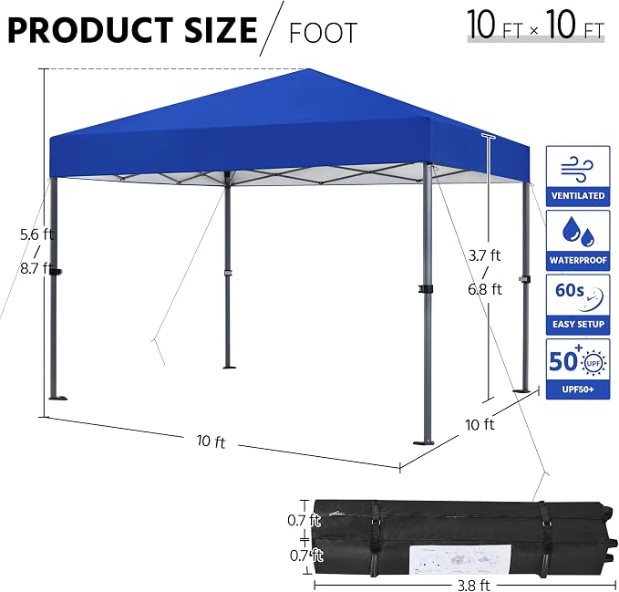 Yaheetech 10x10 1-Person Setup Pop Up Canopy Tent, Instant Portable Commercial - Image 3