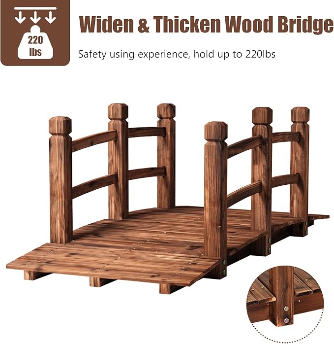 LDAILY Moccha 5FT Wood Garden Bridge, Pond Bridge - Image 5